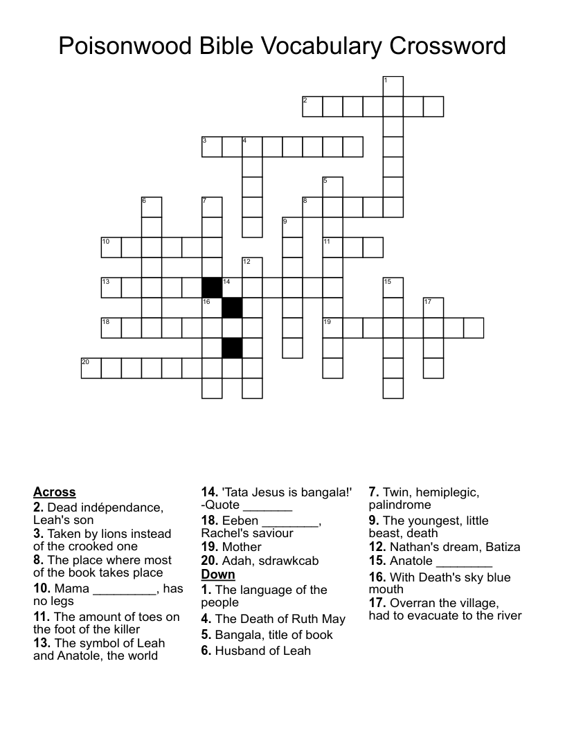 Poisonwood Bible Vocabulary Crossword