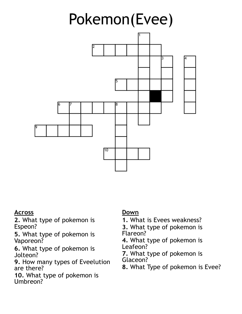 Pokemon(Evee) Crossword