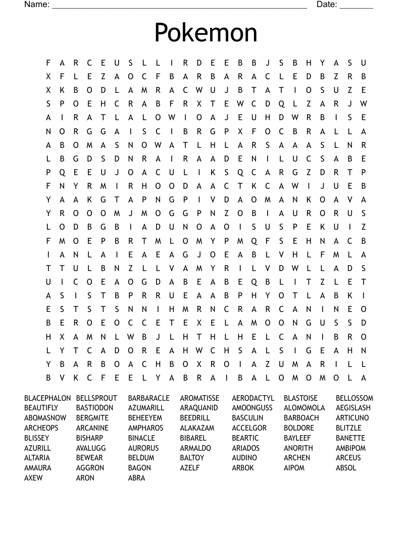 Pokemon Word Search