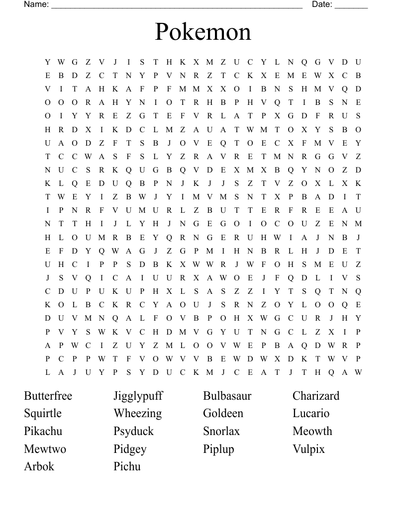 Pokemon Word Search