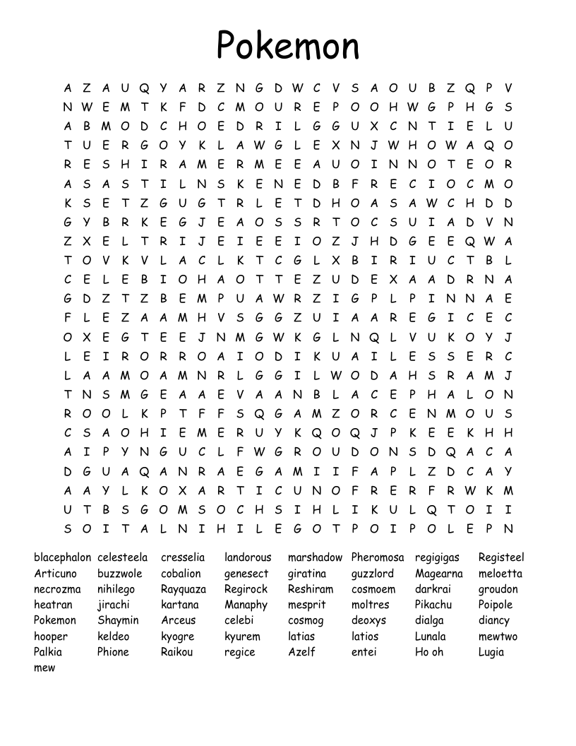Pokemon Word Search