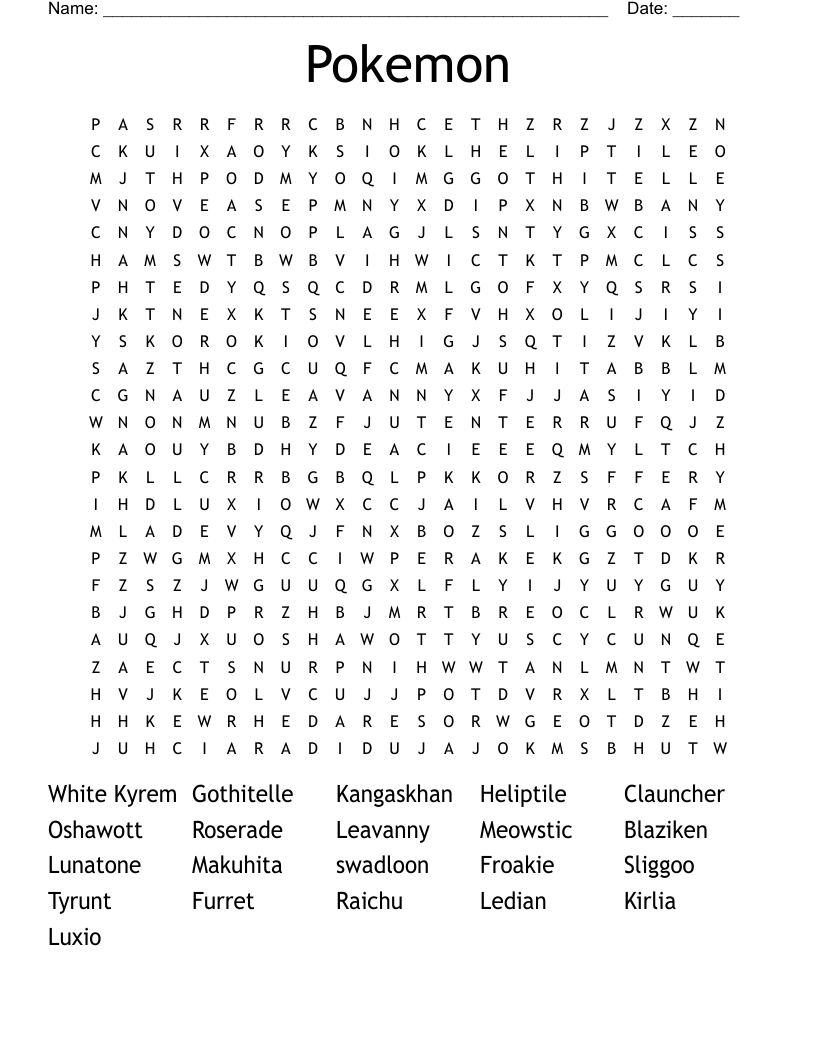 Pokemon Word Search