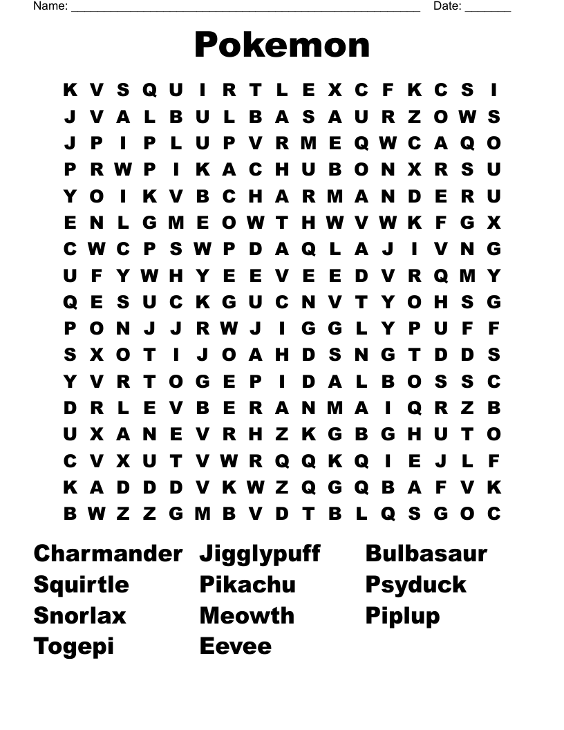 Pokemon Word Search