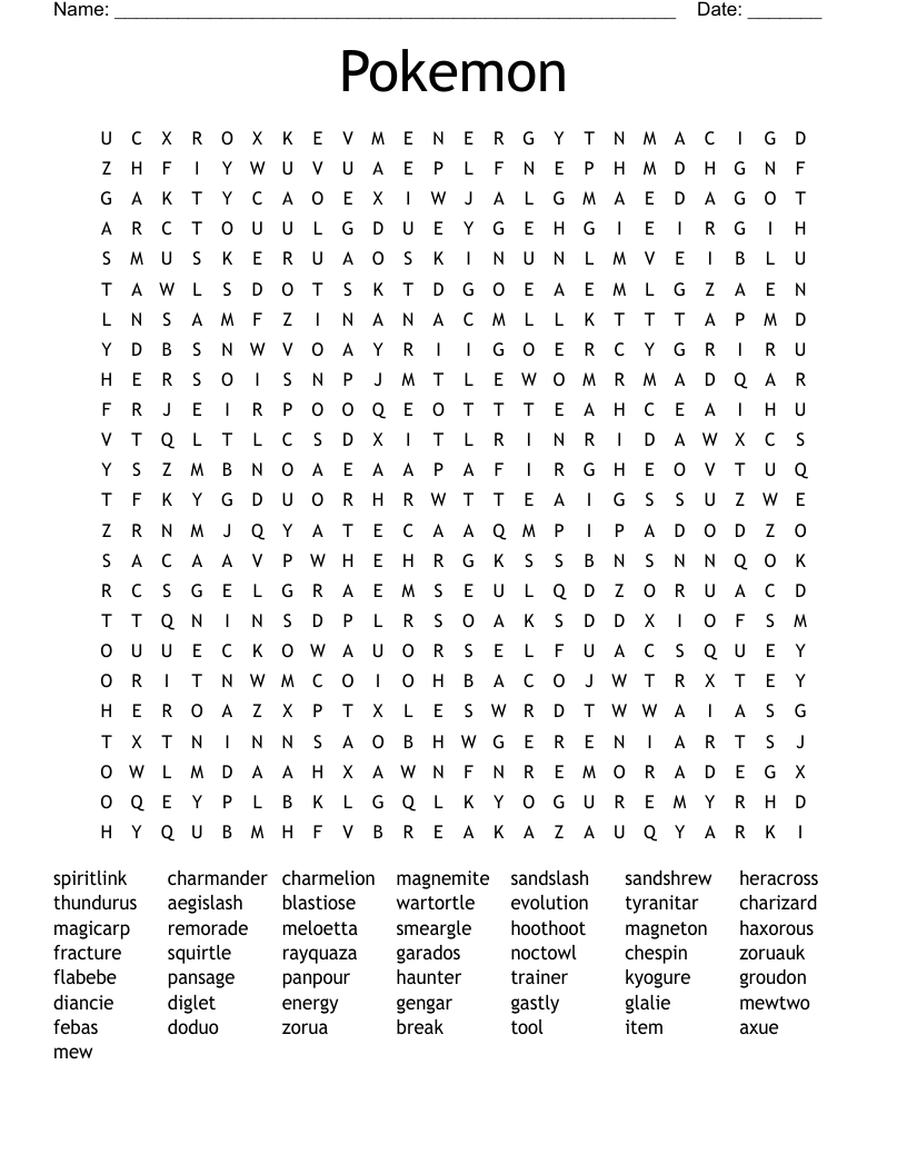 Pokemon Word Search