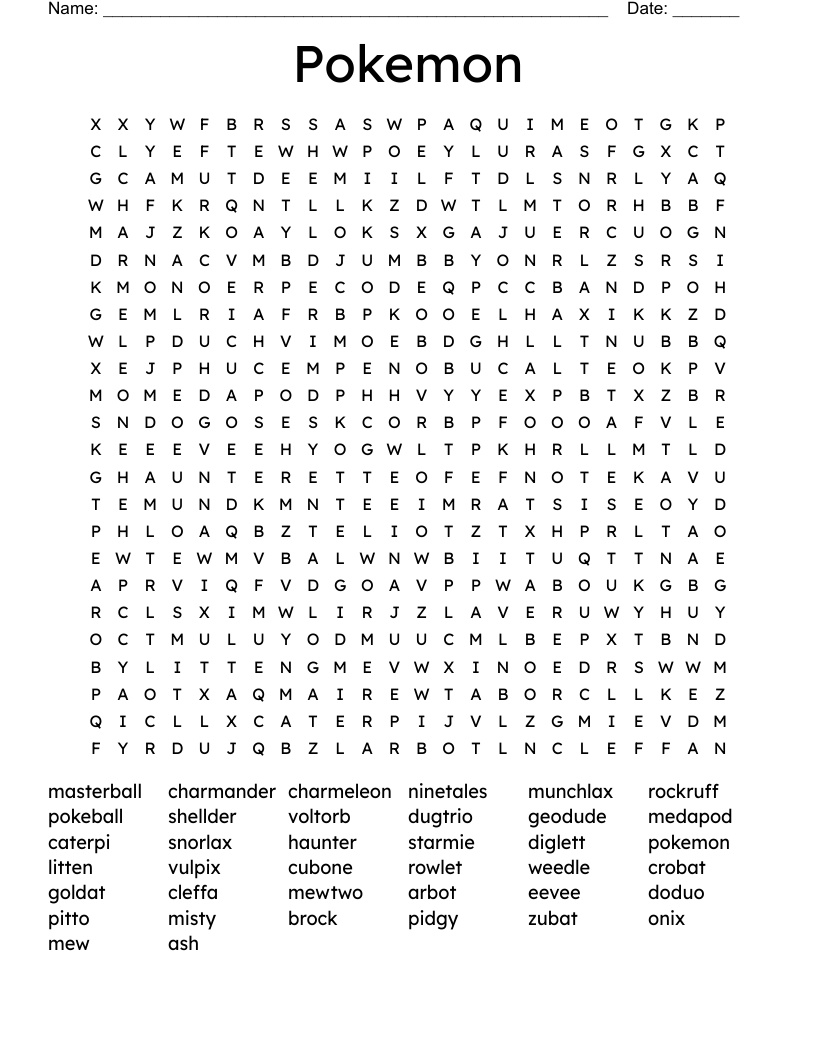Pokemon Word Search