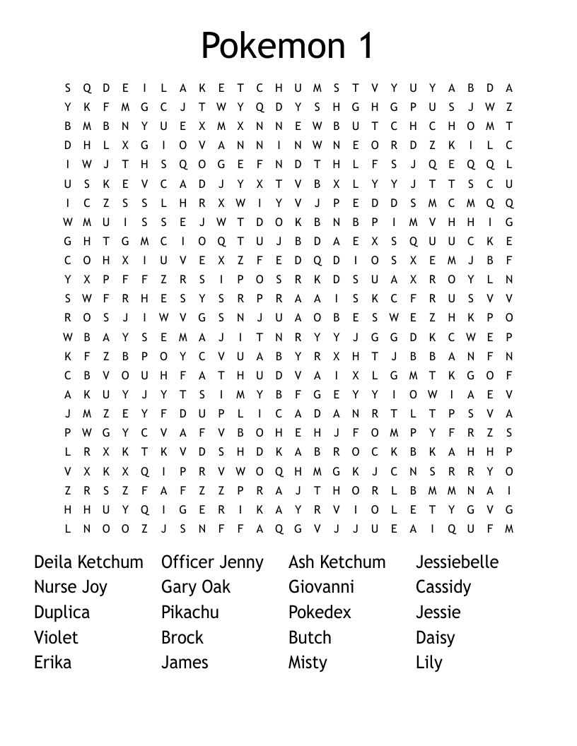 Pokemon 1 Word Search