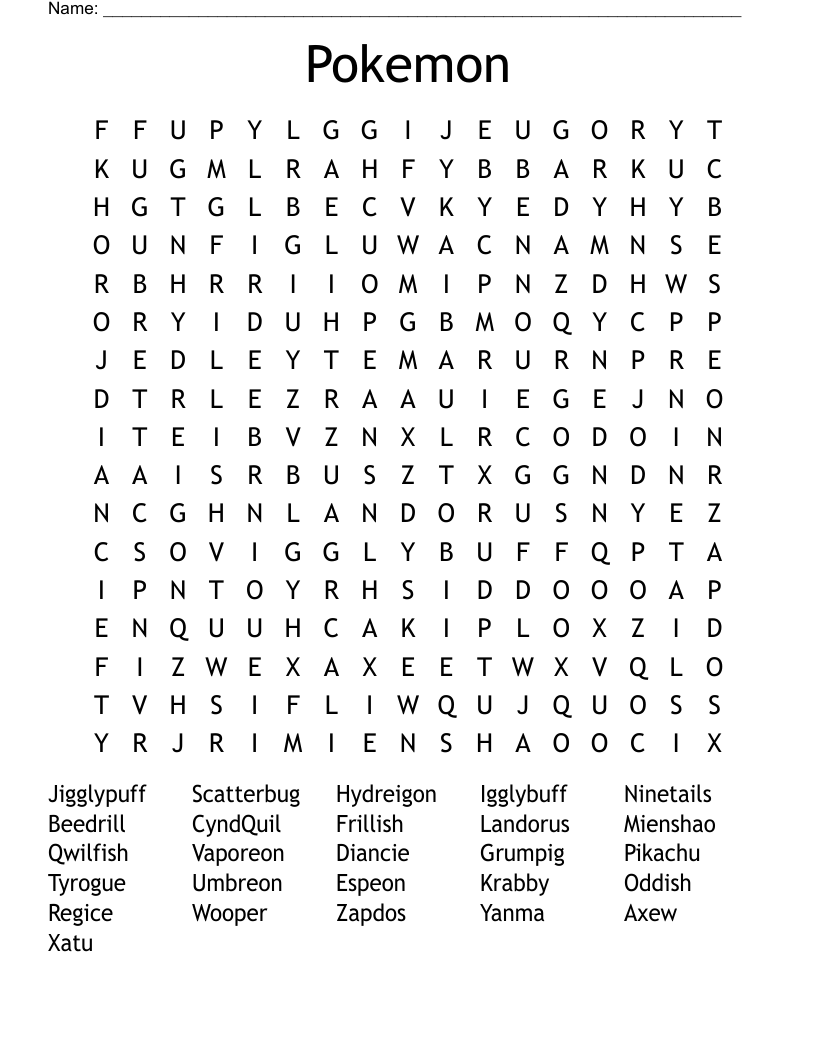 Pokemon Word Search
