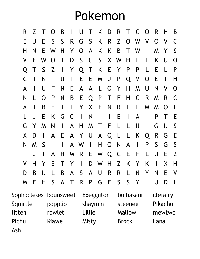 Pokemon Word Search