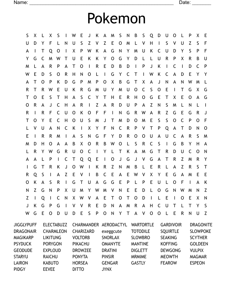 Pokemon Word Search