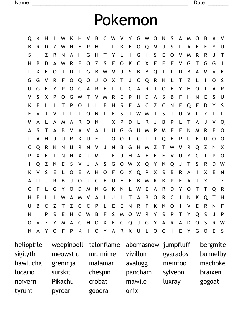 Pokemon Word Search