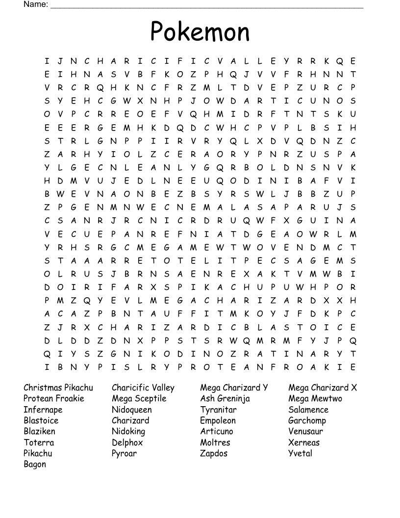 Pokemon Word Search