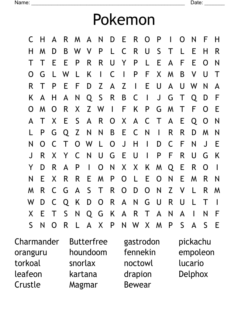 Pokemon Word Search