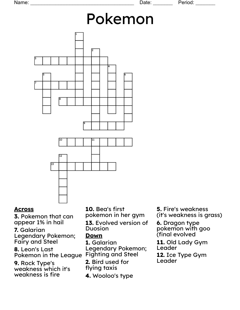 Pokemon Crossword