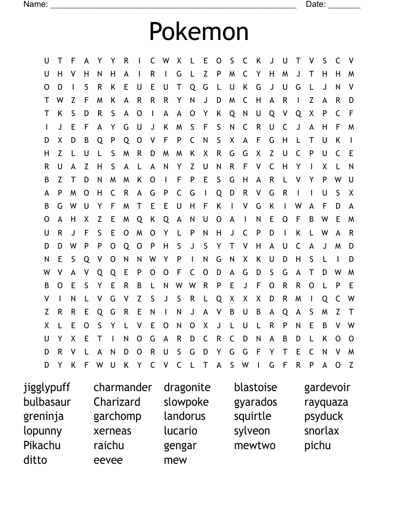Pokemon Word Search