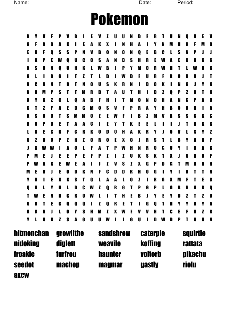 Pokemon Word Search