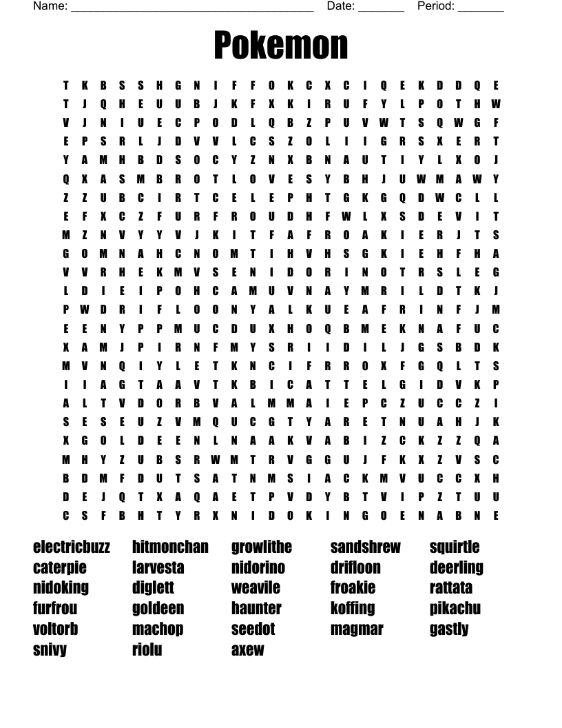 Pokemon Word Search