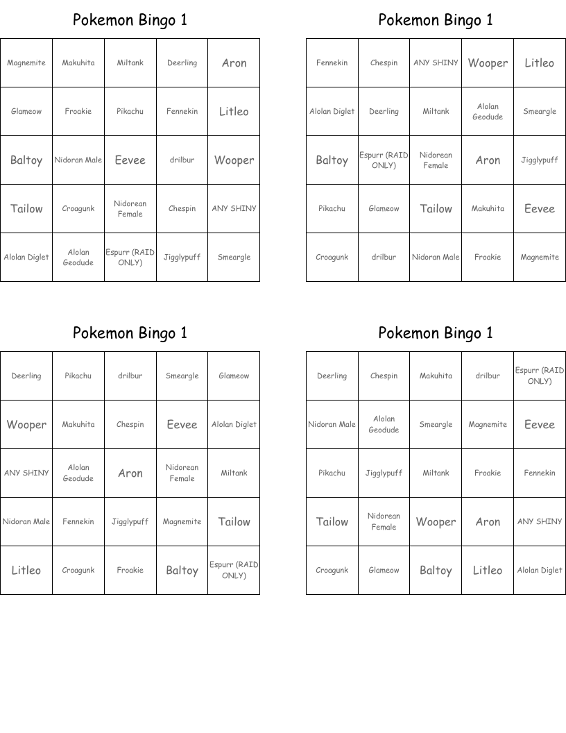 Pokemon Bingo 1
