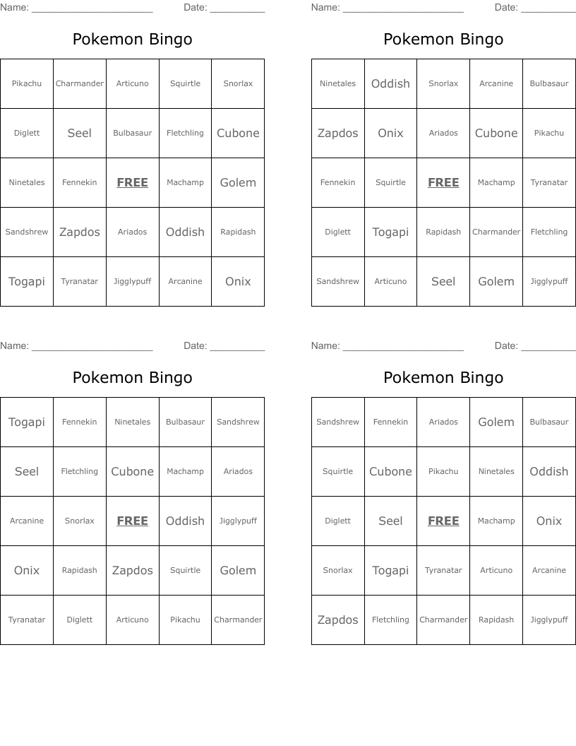 Pokemon Bingo