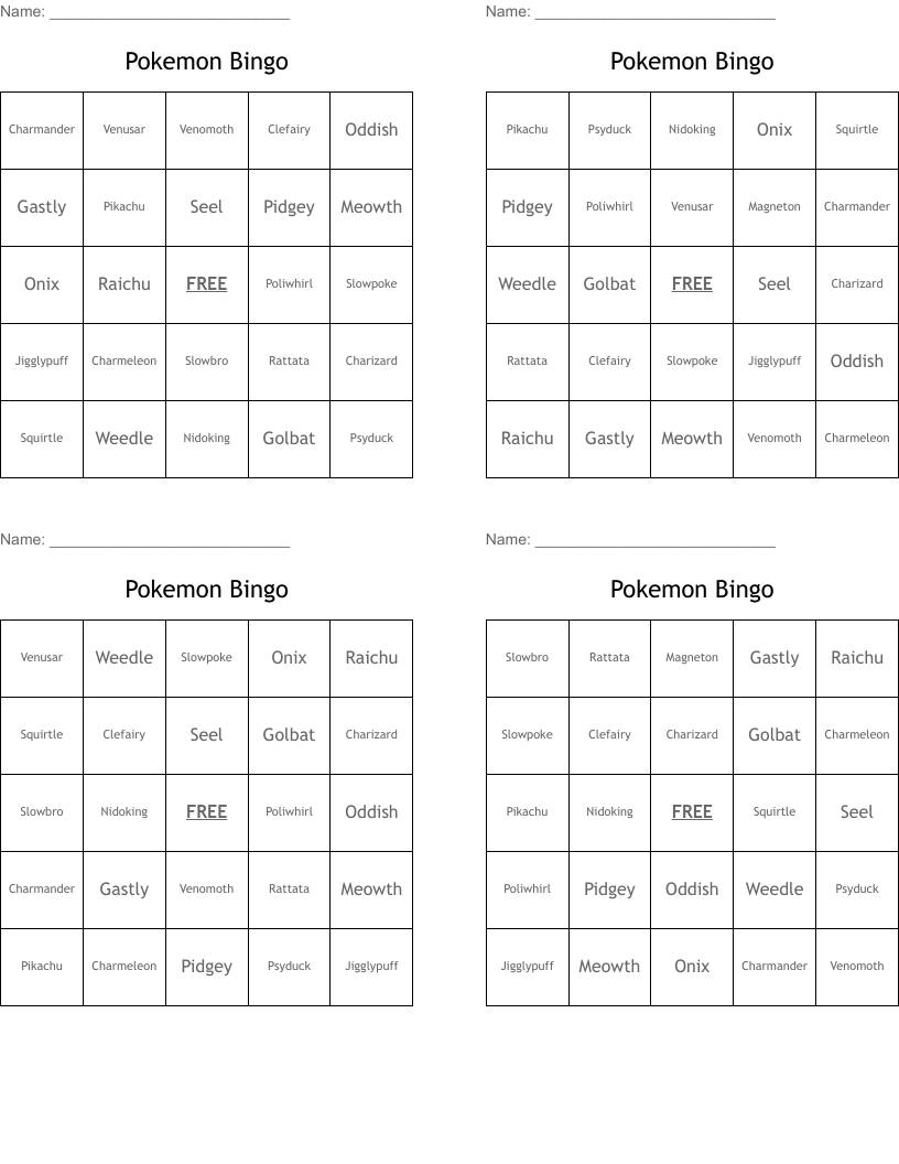 Pokemon Bingo