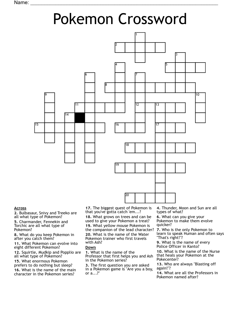 Pokemon Crossword