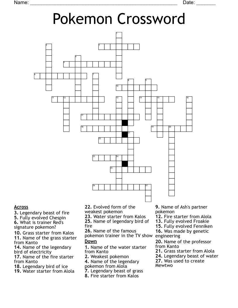 Pokemon Crossword