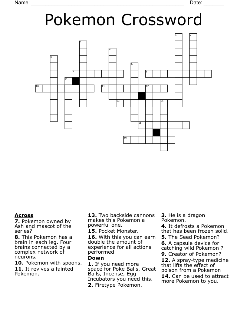 Pokemon Crossword