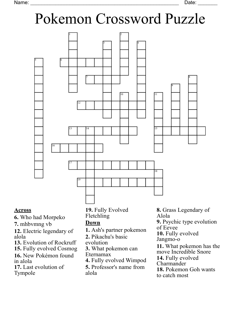 Pokemon Crossword Puzzle