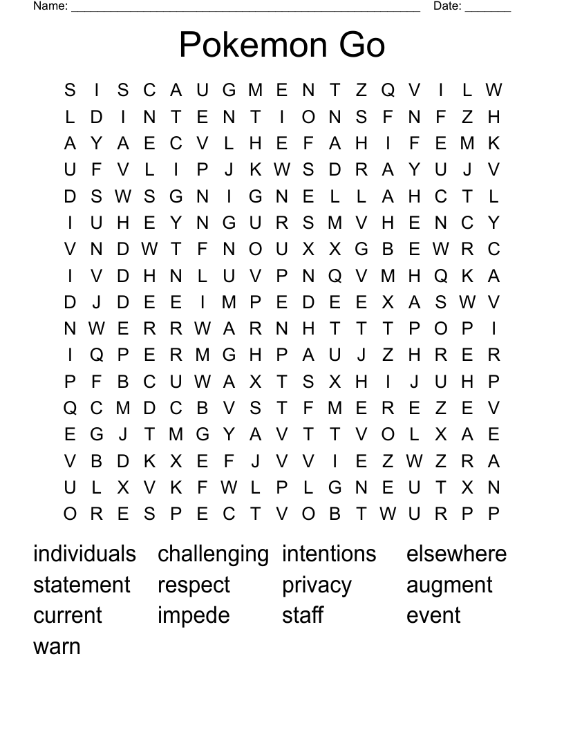 Pokemon Go Word Search