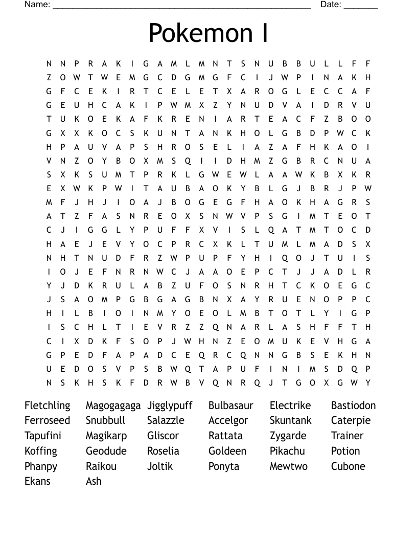 Pokemon I Word Search