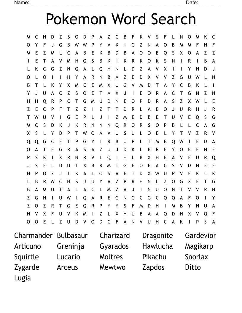 Pokemon Word Search