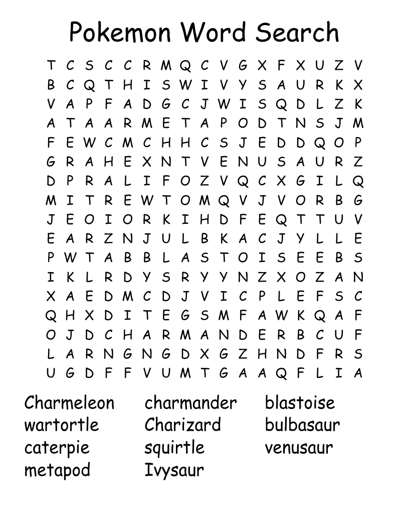 Pokemon Word Search