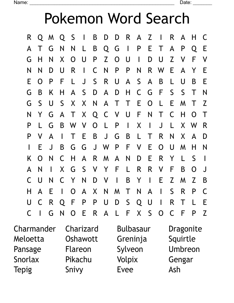 Pokemon Word Search