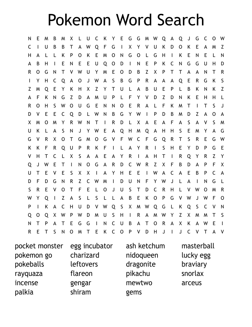 Pokemon Word Search