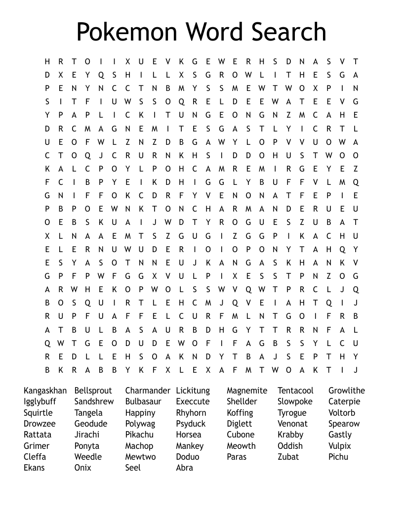 Pokemon Word Search