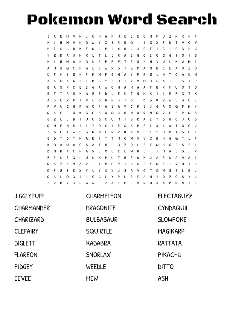 Pokemon Word Search