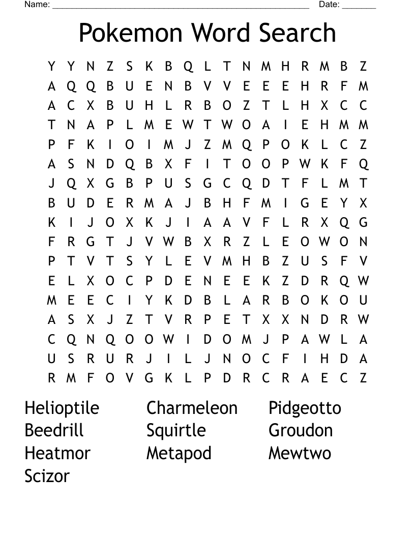 Pokemon Word Search