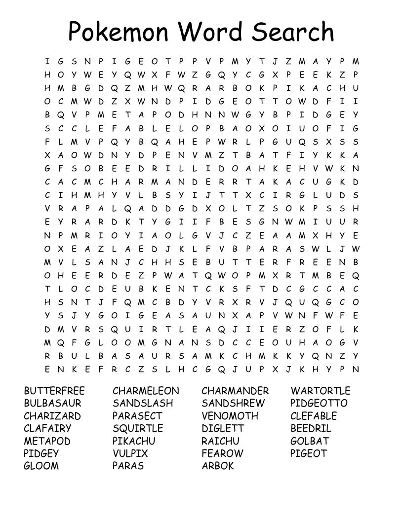 Pokemon Word Search