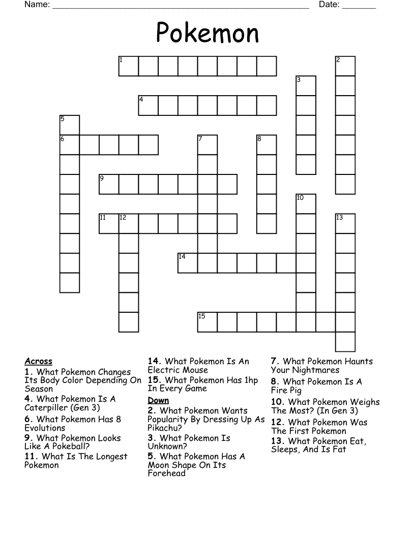 Pokemon  Crossword