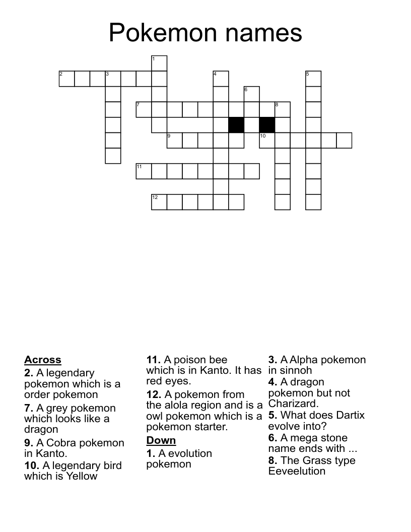 Pokemon names Crossword