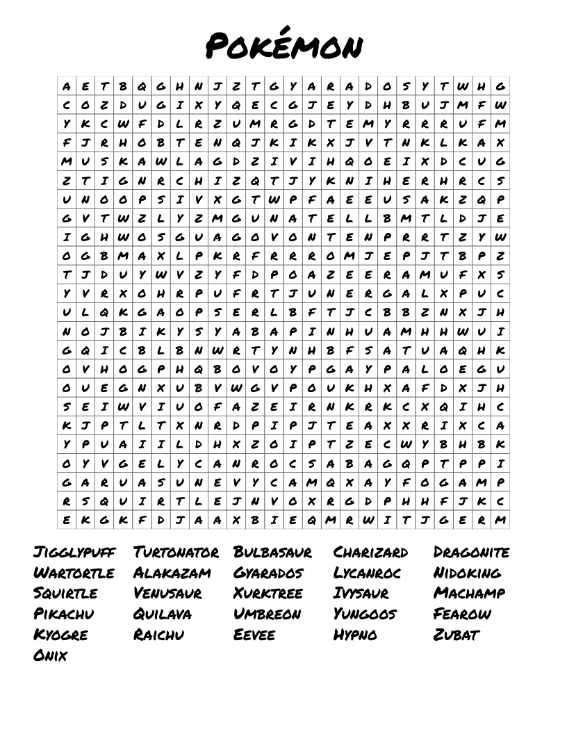 Pokémon Word Search