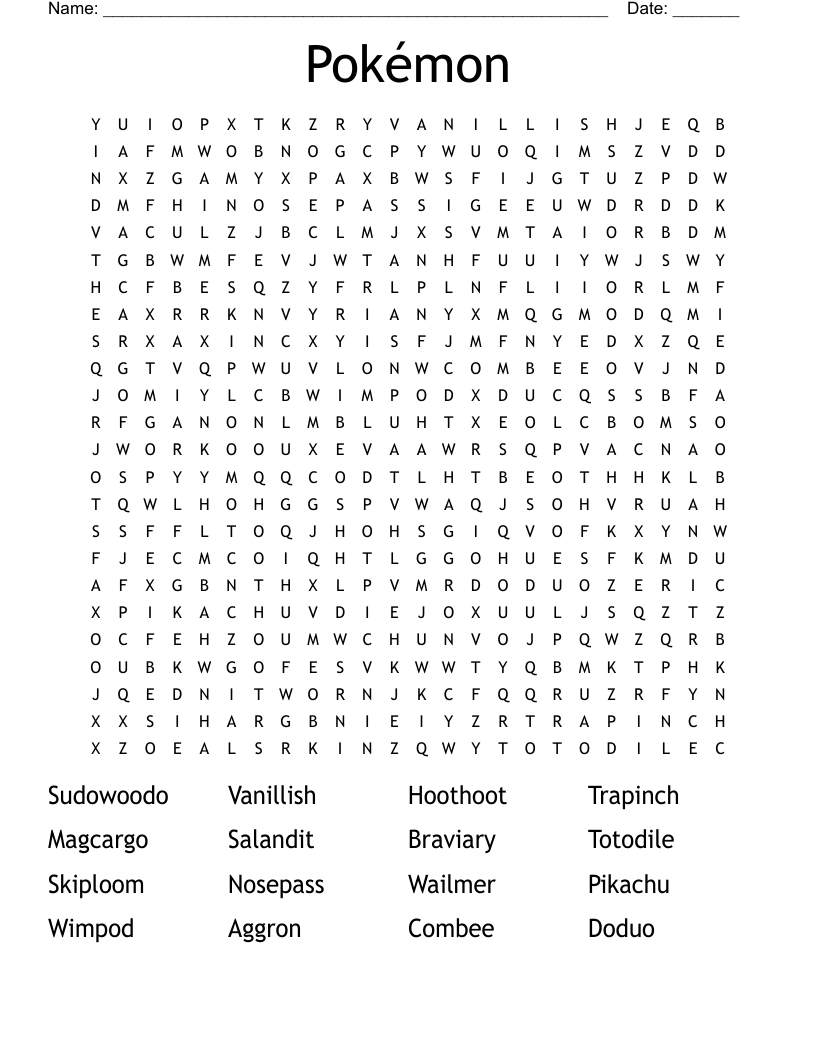 Pokémon Word Search