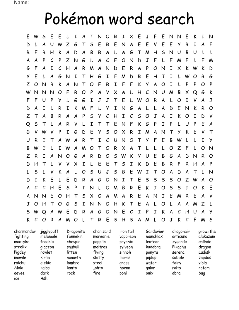 Pokémon word search