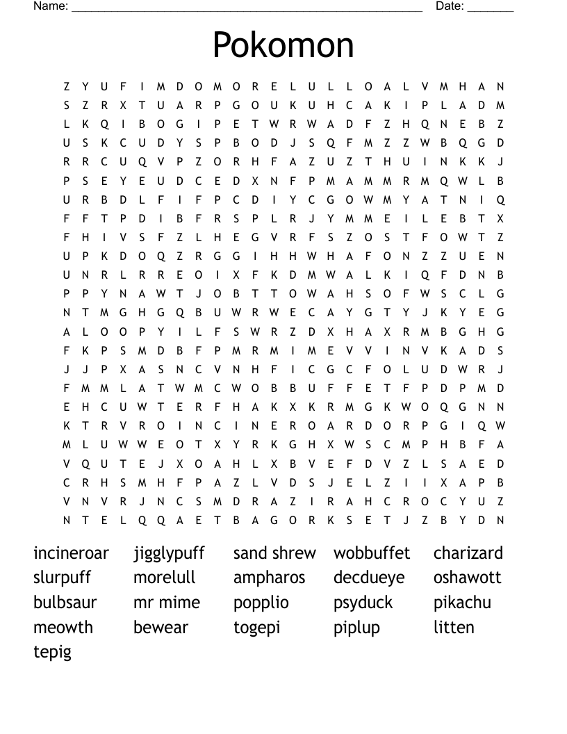 Pokomon Word Search