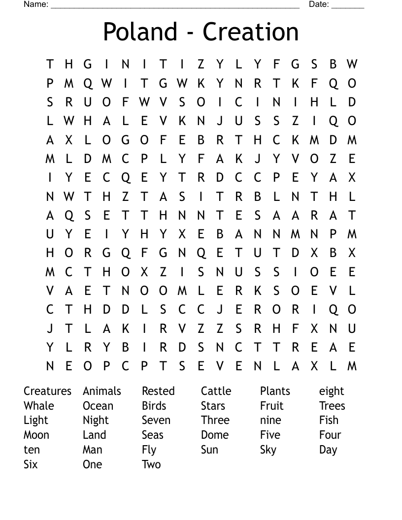 Poland - Creation Word Search