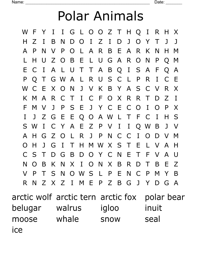 Polar Animals Word Search
