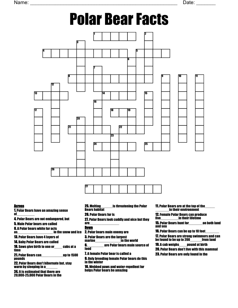 Polar Bear Facts Crossword