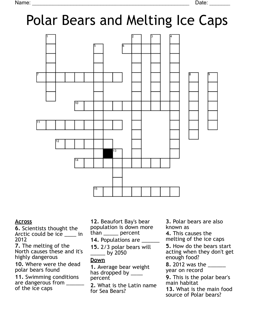Polar Bears and Melting Ice Caps Crossword