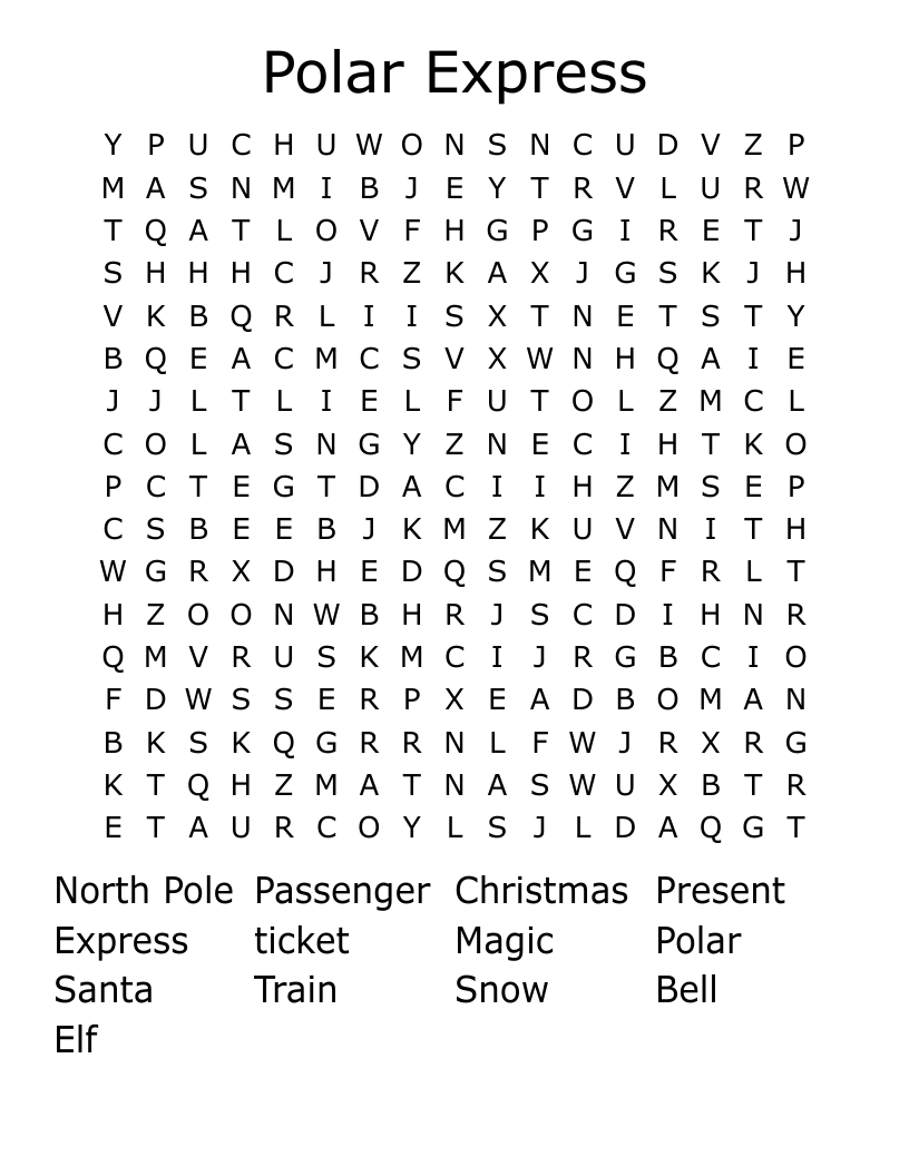 Polar Express Word Search