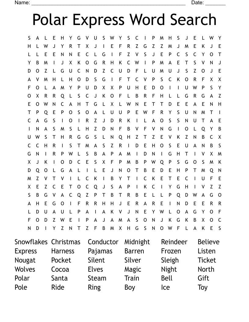 Polar Express Word Search