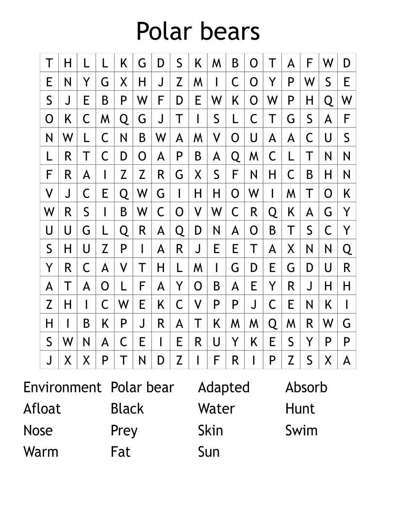 Polar bears  Word Search